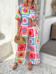 Super Cool Printed Collared Neck Half Sleeve Top and Pants Set