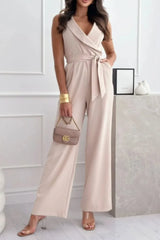 Surplice Sleeveless Wide Leg Jumpsuit