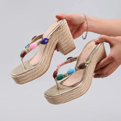 Toe Post Block Heels Sandals