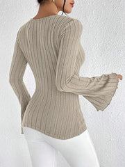 Trending Ribbed Flare Sleeve Top