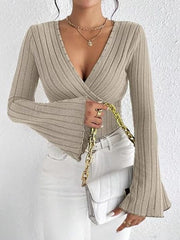 Trending Ribbed Flare Sleeve Top