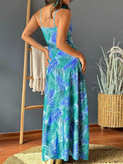 Tropical Print V-Neck Maxi Dress