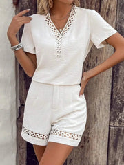 V Neck Short Sleeve Top and Shorts Set