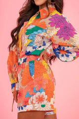 Vacation Time Printed Button Up Long Sleeve Top and Shorts Set