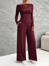 Weekend Perfect Long Sleeve Top and Wide Leg Pants Set