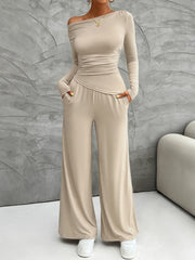 Weekend Perfect Long Sleeve Top and Wide Leg Pants Set