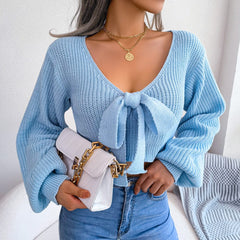 Anna Bowknot Cropped Sweater