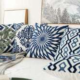 Blue and White Geometric Cushion Covers