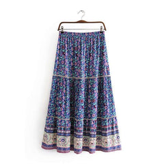 Boho Floral Print Midi Skirt