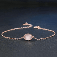 Rose Quartz Sterling Silver S925 Oval Charm Bracelet