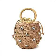 Rhinestones Embellished Handmade Bucket Bag