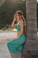 Green Floral Matching Cotton Pant Set