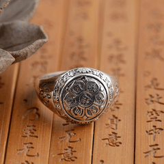 Om Ma Ni Pad Me Hum Mantra Sterling Silver Ring