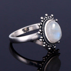 Sterling Silver Moonstone Moon Ring