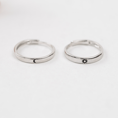 Sterling Silver Sun and Moon Engraved Rings 2pcs