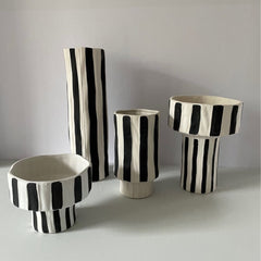 Ceramic Black and White Striped Vase