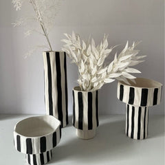 Ceramic Black and White Striped Vase