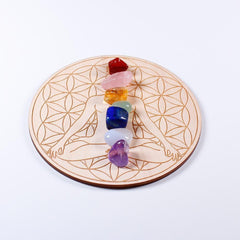 7 Chakra Healing Stones with array Wood Plate