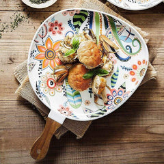Ceramic Floral Plate With Handle