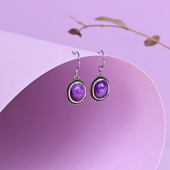 Natural Charoite Sterling Silver Drop Earrings