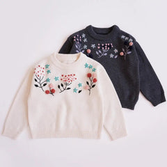 Embroidered Floral Girls Sweater