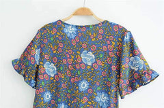 Ida Floral Tie Front Blouse in Green