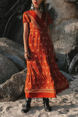 Pandora Red Vintage Floral Wrap Maxi Dress