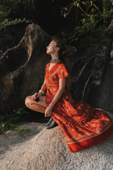 Pandora Red Vintage Floral Wrap Maxi Dress