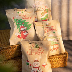 Retro Christmas Kraft Paper Bags 24pcs
