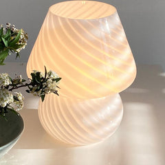 White Stripe Table Glass Lamp