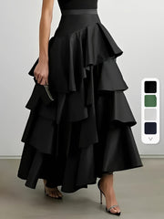 Women's A-Line High Waisted Falbala Skirt Solid Color, Versatile & Flattering
