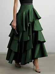 Women's A-Line High Waisted Falbala Skirt Solid Color, Versatile & Flattering