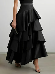 Women's A-Line High Waisted Falbala Skirt Solid Color, Versatile & Flattering