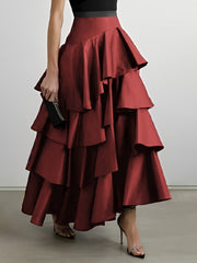 Women's A-Line High Waisted Falbala Skirt Solid Color, Versatile & Flattering