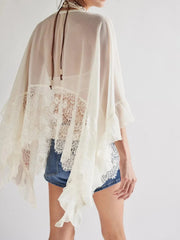 Women's Boho Sheer Lace Blouse with Bell Sleeves