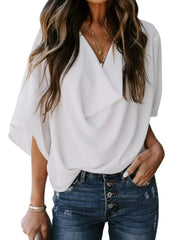 Women's Casual Draped V-Neck Blouse