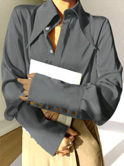 Women's Elegant Satin Feel Shirt, Lapel Collar with Button Detail