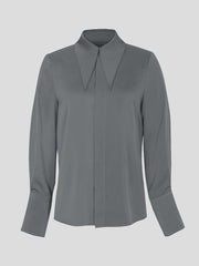 Women's Elegant Satin Feel Shirt, Lapel Collar with Button Detail