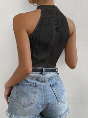 Women's Halter Neck Sleeveless Knit Sexy Tank Bodysuit Top