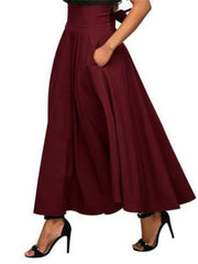 Women's High Waist Pleated Midi Skirt A-Line, Belted & Flowy with Pockets