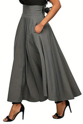 Women's High Waist Pleated Midi Skirt A-Line, Belted & Flowy with Pockets