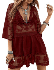 Women's Lace Bathing Suit Cover Up V-Neck