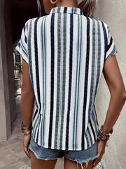 Women's Striped V-Neck Blouse with Cap Sleeves