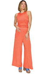 Women's Trendy Stretch Ribbed Tank & Wide Pants Set