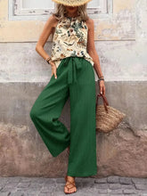 Women's Tropical Halter Top & High-Waisted Wide Leg Pants