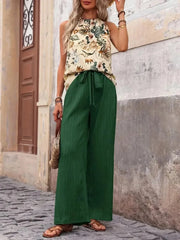Women's Tropical Halter Top & High-Waisted Wide Leg Pants