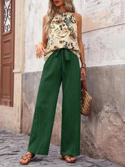 Women's Tropical Halter Top & High-Waisted Wide Leg Pants