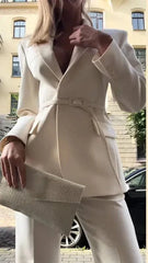 Women's Two Pieces Suit Notch Lapel Jacket Wide Leg Pants