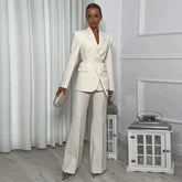 Women's Two Pieces Suit Notch Lapel Jacket Wide Leg Pants