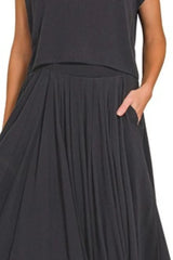 Woven Crinkle Gauze Crop Tee and Skirt Set